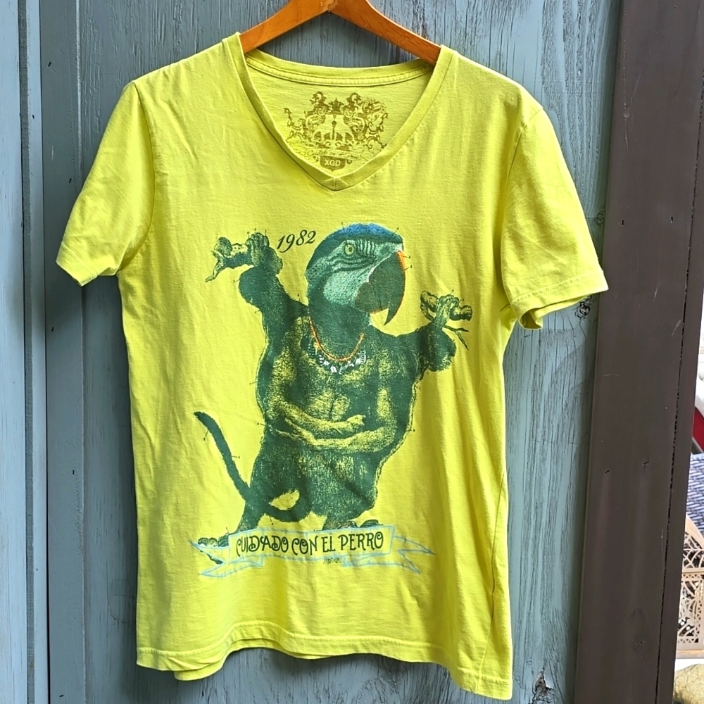 Vintage V-Neck Chartreuse Graphic Short Sleeve Tee